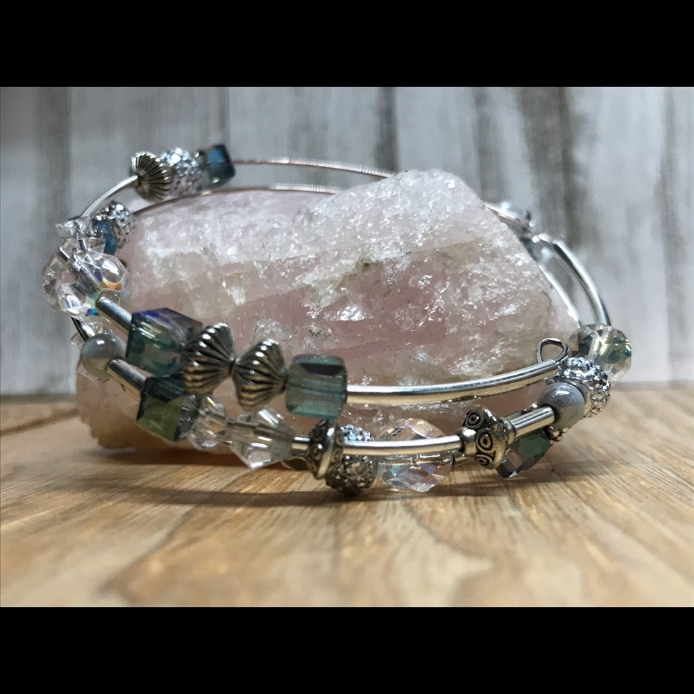 Beautiful Wire Wrapped Beaded Bracelet; Handmade
